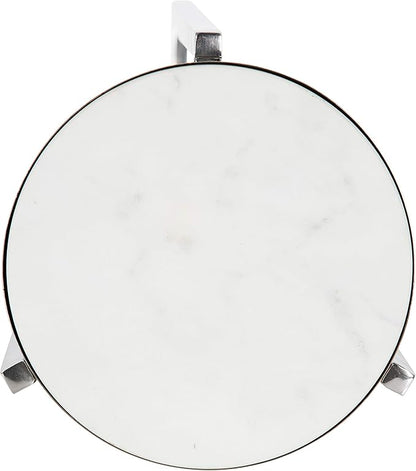 Kate and Laurel Aguilar Glam Round Drink Table, 8 x 8 x 23, Silver and White, Small Accent Table for Use as Plant Pedestal Stand with Marble Tabletop