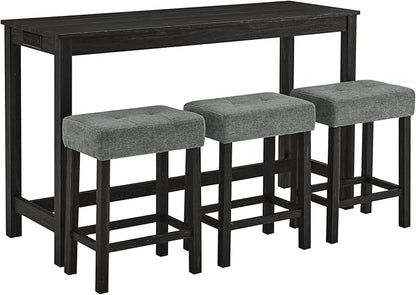 Ball & Cast 4 Piece Kitchen Dining Room Table and Chairs Set, Farmhouse Wooden Counter Height Bar-Sets w/USB Ports & Power Outlet & 3pcs Stools, 59" Sofa-Table Barstool w/Charging Station, Black