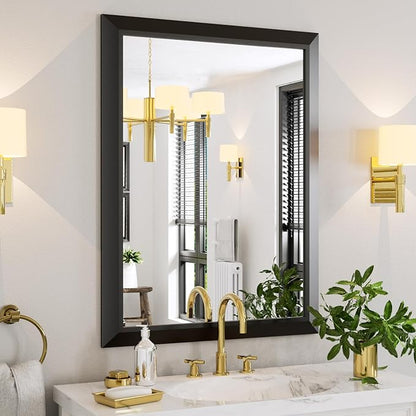Amorho Black Bathroom Mirror, 40x30 Inch Thick Metal Framed Wall Mirrors for Over Sink, Bedroom, Living Room, Entryway, Rectangle Wall-Mounted Mirrors(Horizontal/Vertical).
