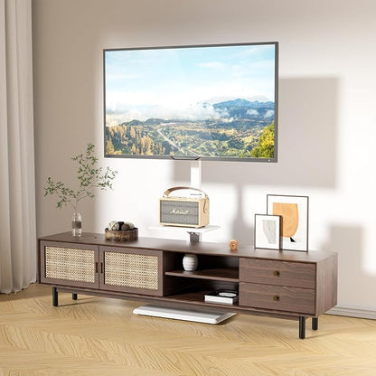 WALI Floor TV Stand with Power Outlet & AV Shelf, Tall TV Stand Mount for 32-75 inch TV up to 110 lbs, Swivel and Height Adjustable TV Stands with Wood Base for Bedroom, Office(TVDVD-6PW), White