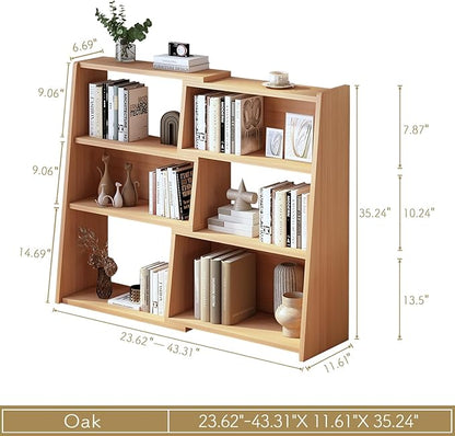 IOTXY Wooden Extendable Shelf Bookcase - 3-Tier Ladder Low Short Bookshelf for Small Space or Corner, Oak, S