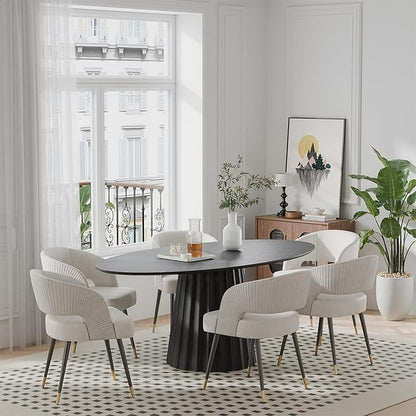Casaphoria 67" Oval Dining Table, Modern Wood Kitchen Table with Cone Shaped Strip Convex Base for Living Room & Dining Room, Easy Assembly Farmhouse Furniture for 4-6, Black