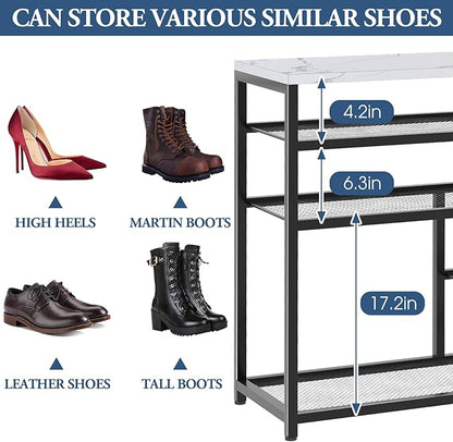 Shoe Rack Bench for Entryway,Free Standing Shoe Storage Organizer for Front Door Entrance,Boot Rack Holder Shelf for Closet with Seat,Sturdy Shoe Shelves for High Heels, Hallways,White Marble