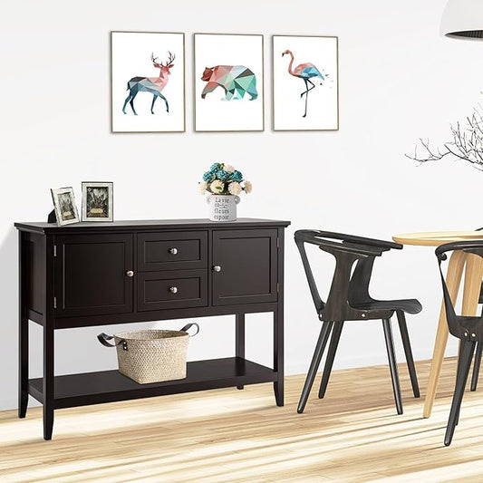 COSTWAY Buffet Sideboard, with 2 Wood Storage Drawers & Open Shelf, Console Table for Living Room Kitchen Dining Room Furniture (Coffee)