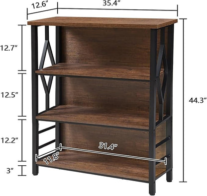 HOMISSUE Bookshelf, 4-Tier Rustic Short Bookshelf, Industrial Shelf Bookcase with Engineered Wood Shelves, Low Bookcase with Storage, Small Shelf for Living Room, Bedroom and Office, Rustic Brown