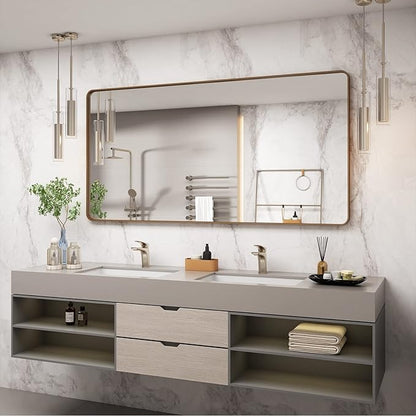 72x36 Inch Gold Bathroom Mirror for Wall, Large Brushed Gold Framed Mirror, Large Rectangle Vanity Mirror, Rounded Corner, Shatterproof, Anti-Rust (Horizontal/Vertical)