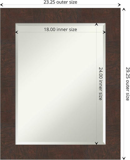 Amanti Art Brown Bathroom Mirror for Over Sink, 29x23 Wildwood Brown Rectangle Vanity Mirror, Medium Rustic Farmhouse Frame, Hangs Horizonally and Vertically, Bathroom Wall Decor, Beveled Edge