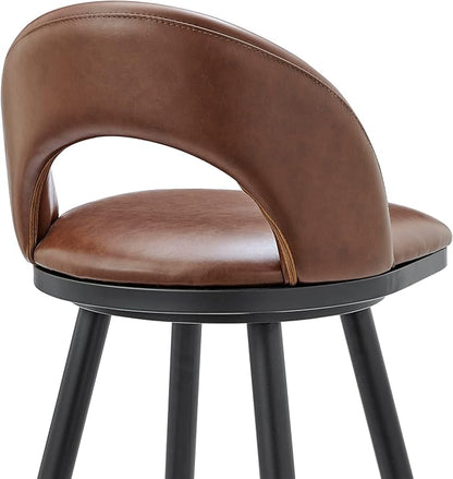 Armen Living Charlotte Swivel Counter Stool in Black Metal and Brown Faux Leather