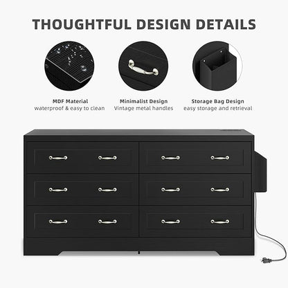 YITAHOME Drawers TV Stand for 65 inches with Power Outlets -Chest of Drawers Dresser with Side Organizer Bag Entertainment Center TV Console, Black
