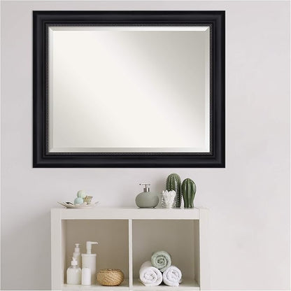 Amanti Art Black Bathroom Mirror for Over Sink, 27x33 Astor Black Rectangle Vanity Mirror, Large Traditional Frame, Hangs Horizonally and Vertically, Bathroom Wall Decor, Beveled Edge