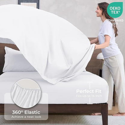 HEVUMYI Full Comforter Set - 7-Piece All Season Bed in a Bag Full, Ultra Soft Bedding Set with Comforter, Flat Sheet, Fitted Sheet, Pillowcases, Pillow Shams, White