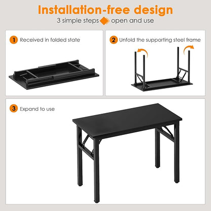 Need Folding Computer Desk - 31.5 Inch Foldable Office Writing Work Study Kids Student Teacher Home Bedroom Table for Small Space, Black