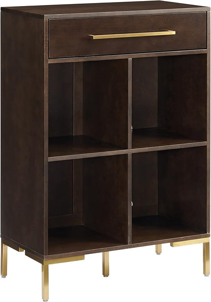 Crosley Furniture Juno Cube Bookcase and Record Player Stand with Storage for Vinyl Records, Dark Brown