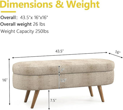 NicBex Ottoman Bench with Storage for Bedroom, 43.5" Upholstered End of Bed Bench with Rubber Wood Legs, Linen Storage Bench for Living Room or Entryway,