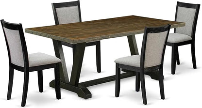 East West Furniture V677MZ606-5 5 Piece Kitchen Table & Chairs Set Includes a Rectangle Dining Room Table with V-Legs and 4 Shitake Linen Fabric Upholstered Chairs, 40x72 Inch, Multi-Color