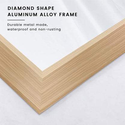 Amorho 24x36 Inch Bathroom Mirror for Wall, Oak Wood Grain Metal Framed Mirror, Anti-Rust, Hang Horizontally/Vertically, Suitable for Bedroom, Farmhouse, Bathroom, Decorative