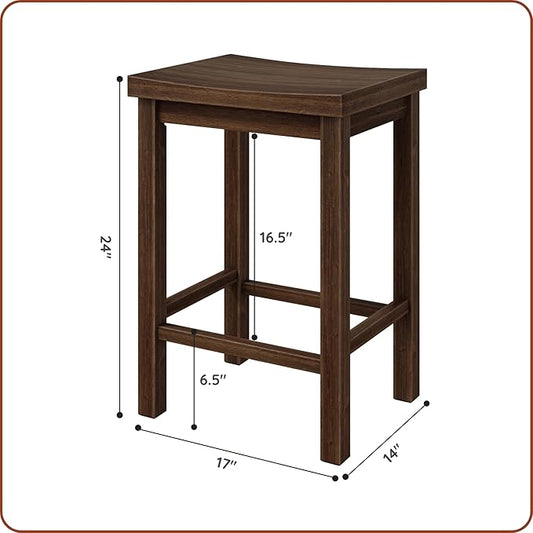 Grain & Grove Smith Collection Set of 4 Solid Wood Counter Height Bar Stools, 24-Inch Saddle Seat Backless Stools, Ideal for Kitchen Island, Dining, or Home Bar Seating, Walnut