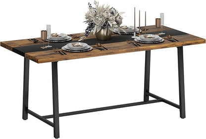 HOMCOM Industrial Dining Table for 8 People, 70.9" Long Rectangular Kitchen Table with Large Tabletop and Steel Legs for Dining Room, Rustic Brown