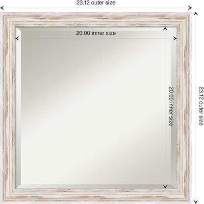 Amanti Art White Bathroom Mirror for Over Sink, 23x23 Alexandria White Wash Narrow Square Vanity Mirror, Medium Coastal Wood Frame, Hangs Horizonally and Vertically, Bathroom Wall Decor, Beveled Edge