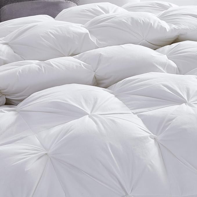 Luxurious All-Season Goose Down Feather Fiber Comforter Oversize Queen Duvet Insert (98x98), Exquisite Pinch Pleat Design- White, Premium Baffle Box, 100% Egyptian Cotton Cover, 70 oz. Fill Weight