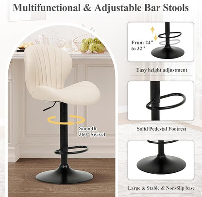COLAMY Bar Stools Set of 6, Modern Swivel Bar Chairs, Adjustable Faux Leather Upholstered Barstools Counter Height with High Backrest for Bar, Kitchen Island, Dining Room, Beige