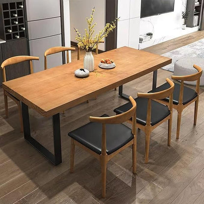Stylish Modern Minimalist Solid Wood Dining Table with Sturdy Metal Base – Easy Assembly, Versatile Design for Dining Rooms, Living Seats 4-6 (63 * 27.5 * 29.5)