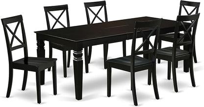 East West Furniture LGBO7-BLK-W 7 Piece Dining Set Consist of a Rectangle Dining Room Table with Butterfly Leaf and 6 Wood Seat Chairs, 42x84 Inch, Black