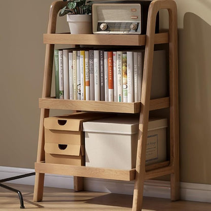 100% Solid Oak 3 Tier Ladder Shelf for Saving Space, Tall Nightstand with Stable Frame for Bedroom, Small Side Table for Living Room Office(Natural, 13.4" L x 25.6" W x 36.2" H)