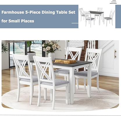 Ball & Cast Dining Table Set for 4 with 4 X-Back Chairs,5-Piece Wooden Living Room Furniture W/ 44.5" Rectangle Kitchen Desk,for Small Space,Apartment,Dining Room,Grey