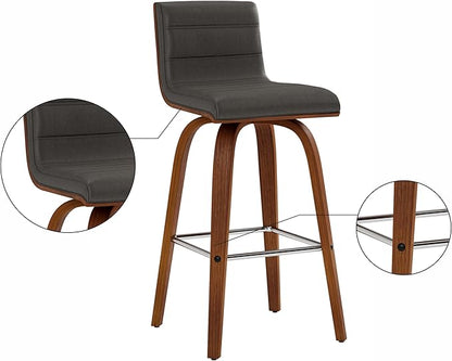 Armen Living Vienna 26" Swivel Counter Stool in Walnut Wood Finish with Gray Faux Leather - Set of 4