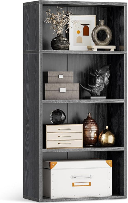 Casaottima 4-Tier Open Bookshelf and Bookcase, Floor Standing Display Storage Shelves for Living Room, Tall Book Shelf for Bedroom, Home Office, Dining Room, Black