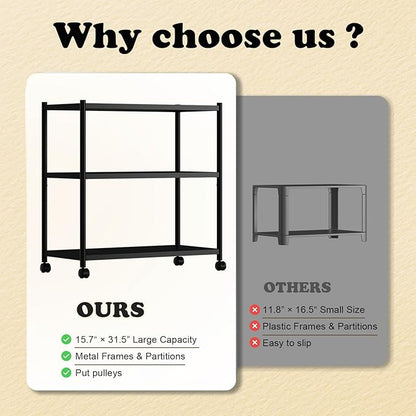 ZZL 3 Tier Small Bookshelf 31.49" Width,Metal Bookcase w/Wheels,Industrial Book Shelves for Home Office,Bedroom,School,Living Room(Black)