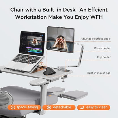 Newtral Office Chair Ergonomic - Home Office Desk Chair, Big and Tall Office Chair, Auto-Following Lumbar Support, 4D Armrest, Adjustable Seat Depth and Heigt (with Footrest + Laptop Tray, Gray)