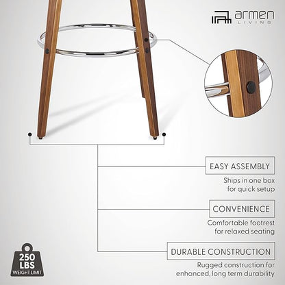 Armen Living Sonia 26" Counter Height Swivel Gray Faux Leather and Walnut Wood Bar Stool - Set of 3