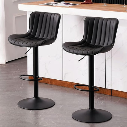 YOUNUOKE Counter Height Bar Stools for Kitchen Island 24 inch Metal Black Barstools Set of 2 Adjustable Swivel Counter Stool with Back