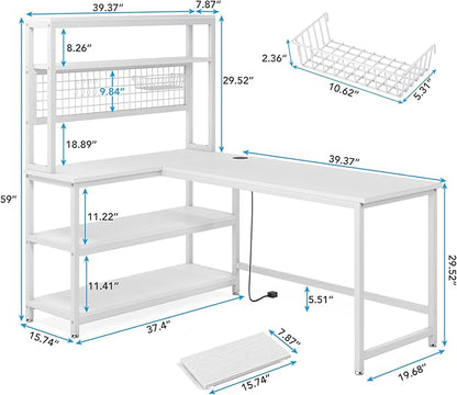 Tribesigns 55" Large Computer Desk with Wireless Charging 5 Storage Shelves, Office Desk Study Table Writing Desk Workstation with Hutch Bookshelf for Home Office (All White)