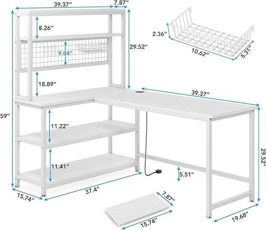 Tribesigns 55" Large Computer Desk with Wireless Charging 5 Storage Shelves, Office Desk Study Table Writing Desk Workstation with Hutch Bookshelf for Home Office (All White)