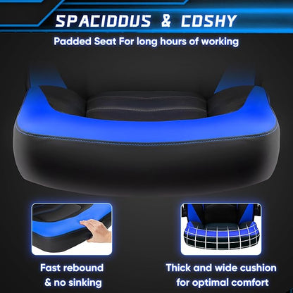 OLIXIS Computer Gaming Chair - PU Leather Ergonomic Lumbar Support with Flip-up Armrest and 360° Swivel Wheels, Height Adjustable Task Home Office Desk Video Racing, Blue