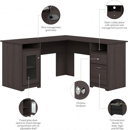 Bush Furniture Cabot L Shaped Computer Desk in Heather Gray | Corner Table with Drawers for Home Office