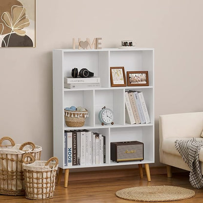 YAHARBO Small White Bookshelf,3 Tier Modern Kids Bookcase with Legs,5 Cube Wooden Bookshelves Storage Shelf,Book Shelves Organizer,Display Bookcases Cabinet for Room Nursery Study