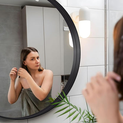 Black Round Mirror 39 inch Deep Frame Circle Mirror,Metal Frame Round Bathroom Mirror, Circle Mirrors for Wall Entryway Washroom Bedroom Living Room Hallway