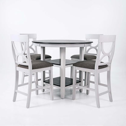 Poundex 5 Piece Counter Height Dining Set in White and Gray