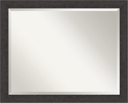Amanti Art Brown Wall Mirror 26x32 Rustic Plank Espresso Narrow Rectangle Bathroom Mirror for Wall Decor Living Room, Large Rustic Farmhouse Frame, Hangs Horizonally and Vertically, Bathroom Decor