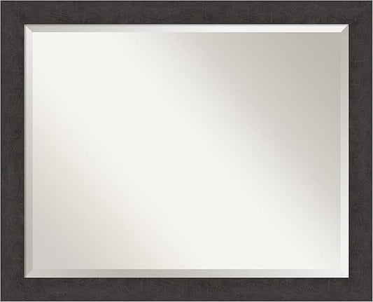 Amanti Art Brown Wall Mirror 26x32 Rustic Plank Espresso Narrow Rectangle Bathroom Mirror for Wall Decor Living Room, Large Rustic Farmhouse Frame, Hangs Horizonally and Vertically, Bathroom Decor