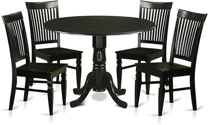 East West Furniture DLWE5-BLK-W 5 Piece Dinette Set for 4 Includes a Round Dining Table with Dropleaf and 4 Dining Room Chairs, 42x42 Inch, Black