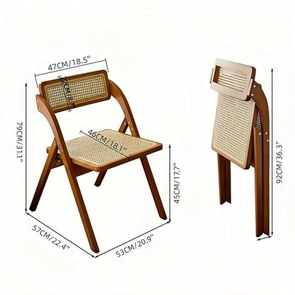 Simple Rattan Dining Chair Set of 2, Foldable Lounge Chair, Suitable for Living Room, Dining Room, Bedroom Desk Office Chair (Walnut Color Set of 2)