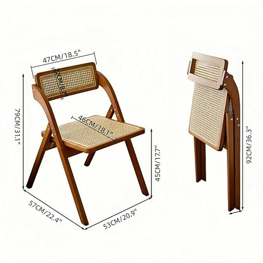 Simple Rattan Dining Chair Set of 2, Foldable Lounge Chair, Suitable for Living Room, Dining Room, Bedroom Desk Office Chair (Walnut Color Set of 2)