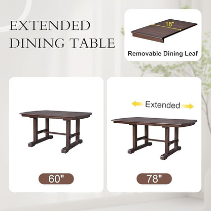 Ball & Cast Dining Table Set for 6,60" to 78" Extendable Wood Dining Table with Removable Leaf,6-Piece Kitchen Table Set W/ 4 Upholstered Chair and 1 Bench,for Dining Room,Kitchen,Restaurant,Cherry