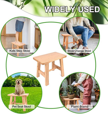 Bamboo Step Stool for Kids Adults Bathroom, 8 Inch One Step Stool You Can Sit On for Bedroom and Kitchen (Small).