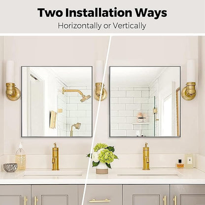 36x36 Inch Black Bathroom Mirror for Wall, Aluminum Frame Rectangle Rectangular Vanity Mirror, Modern Large for Bedroom, Living Room, Horizontal or Vertical